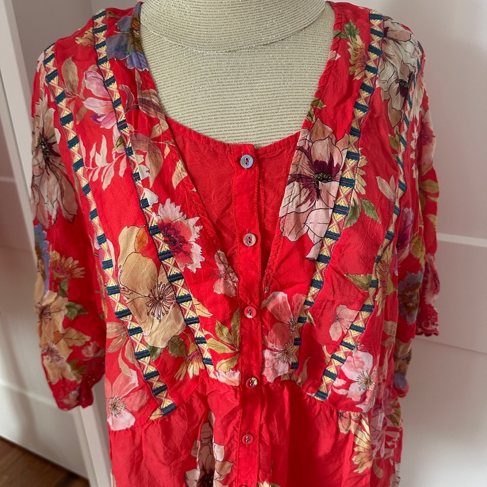 Johnny Was Ramona silk Coral Blouse - Picture 4 of 9